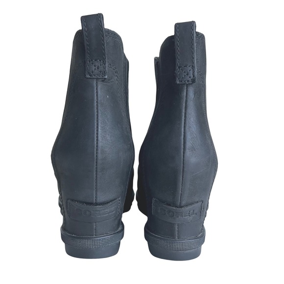 Sorel Joan of Arctic Wedge II Chelsea Boots Black Leather Ankle Wedge Womens 10 - Picture 3 of 9